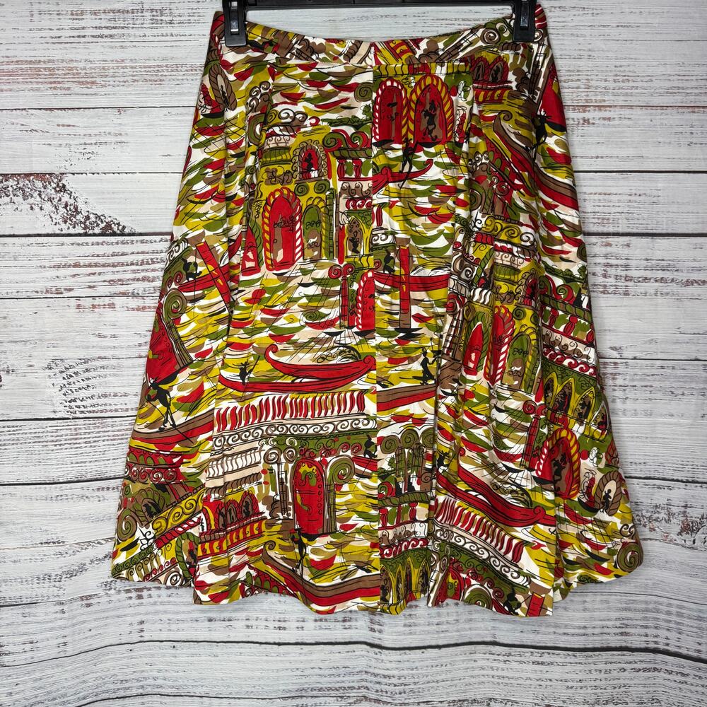 Itw by Claude Brown A-Line Skirt Size 8 Multicolor Abstract Print Cotton Stretch - Picture 7 of 7